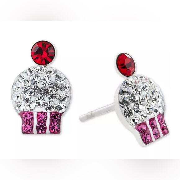 NEW Giani Bernini Sterling Silver & Pave Crystal CUPCAKE EARRINGS Stud Post 1/2” - Picture 2 of 4